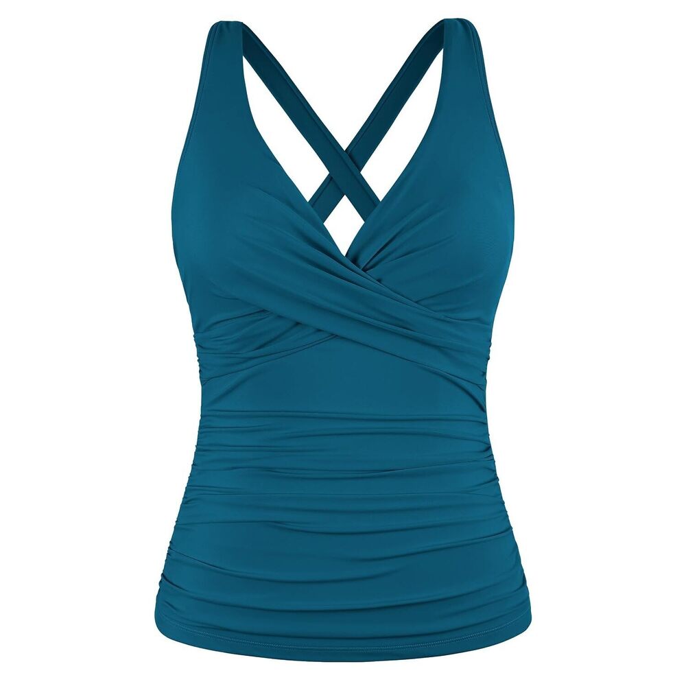 Underwire Swimuit Top for Women Tummy Control Tankini Tops Ruched Swim Top